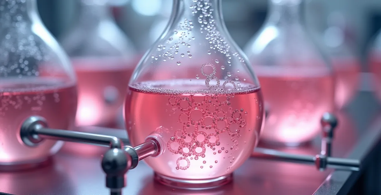 Close-up van bioreactoren met roze celculturen in modern Belgisch laboratorium