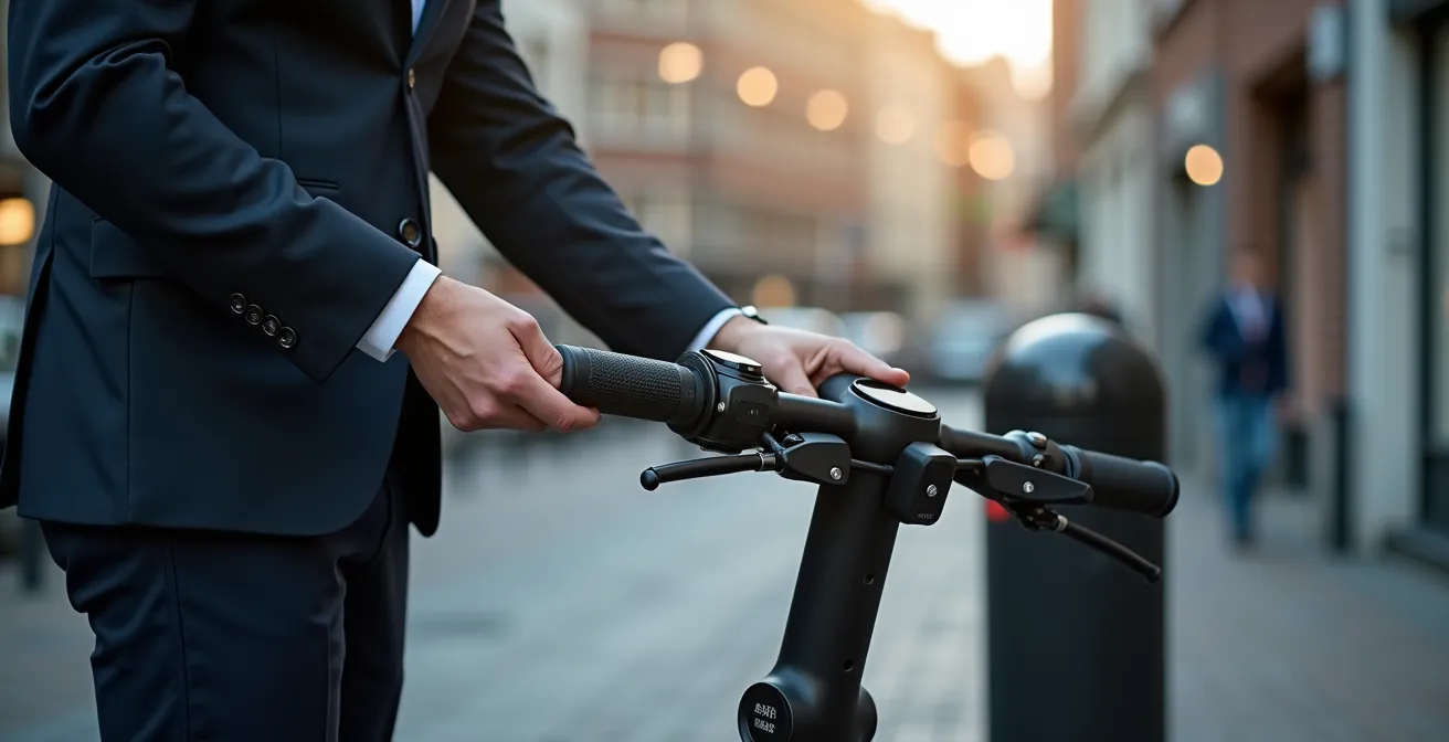 Bromfiets-step correct geparkeerd in stedelijke parkeerzone