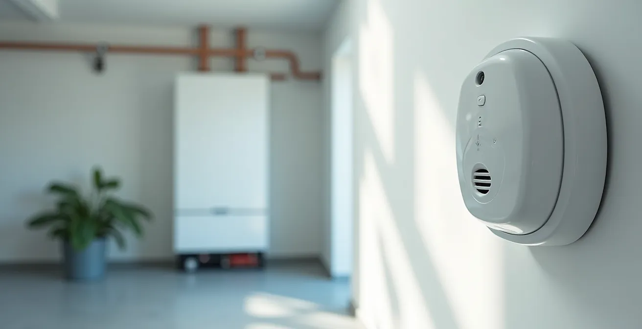 CO-melder gemonteerd nabij gasketel in technische ruimte