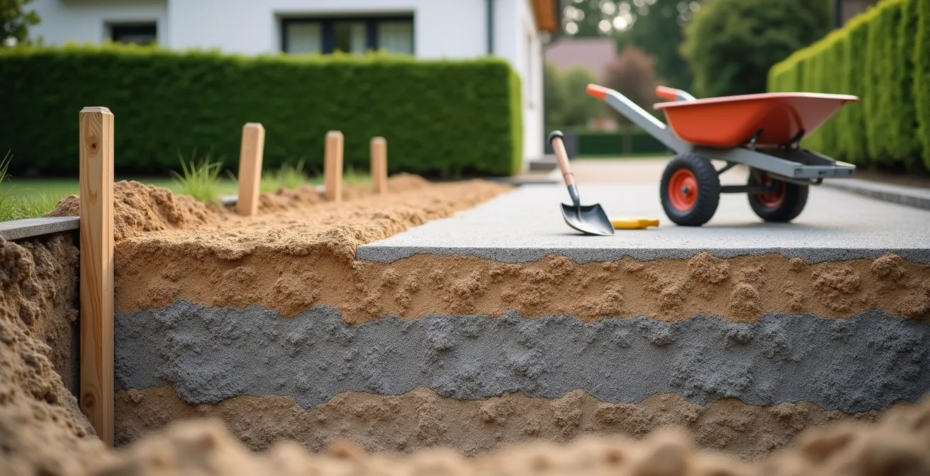 Technische doorsnede van de verschillende lagen in een waterdoorlatende oprit
