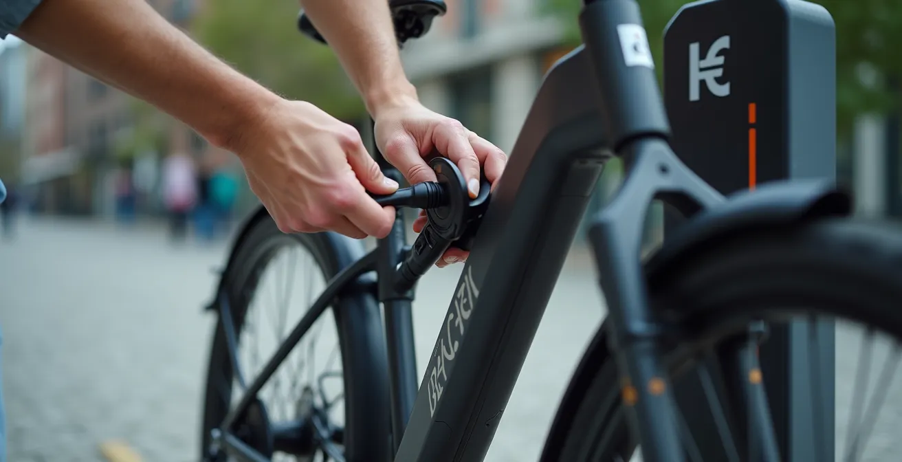 Professioneel beveiligde e-bike met slot in Belgisch stadscentrum