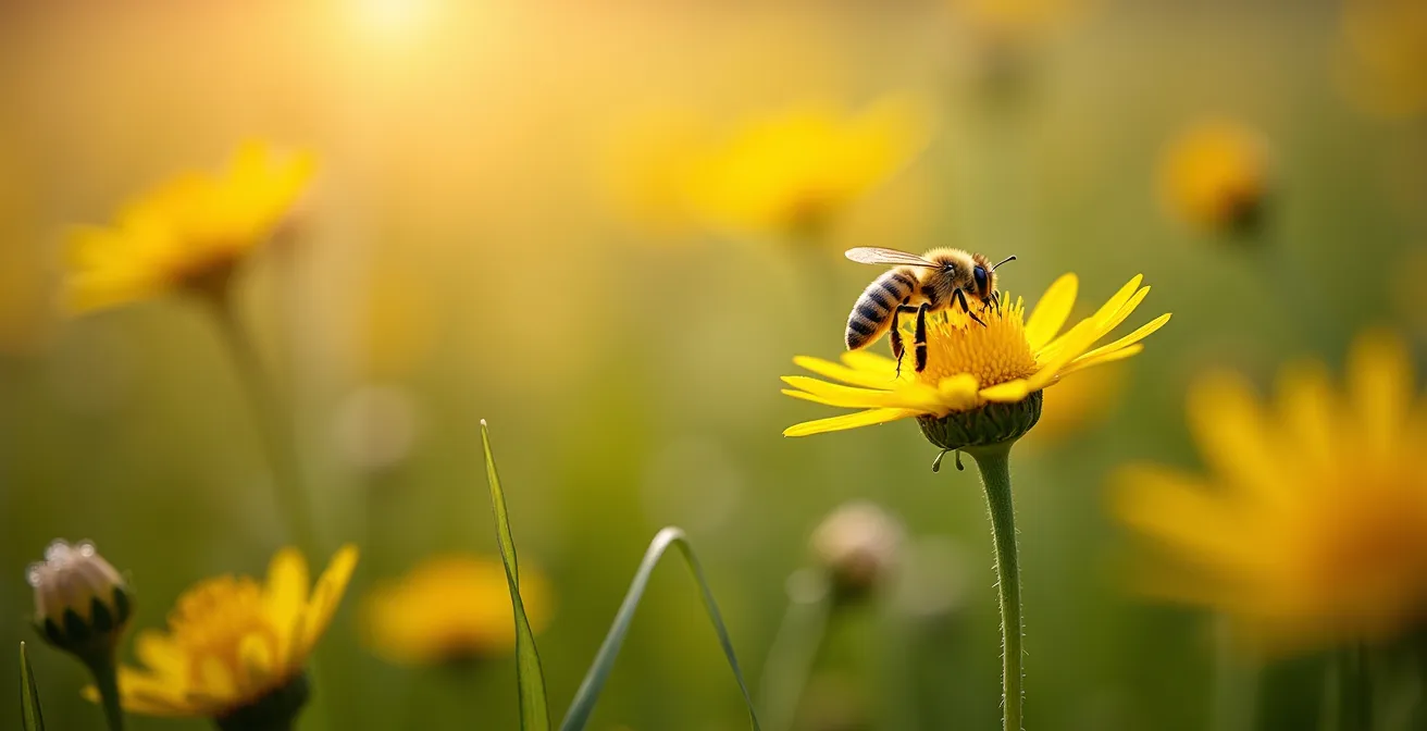 Bloeiend gazon vol wilde bloemen met bijen en vlinders tijdens Maai Mei Niet campagne
