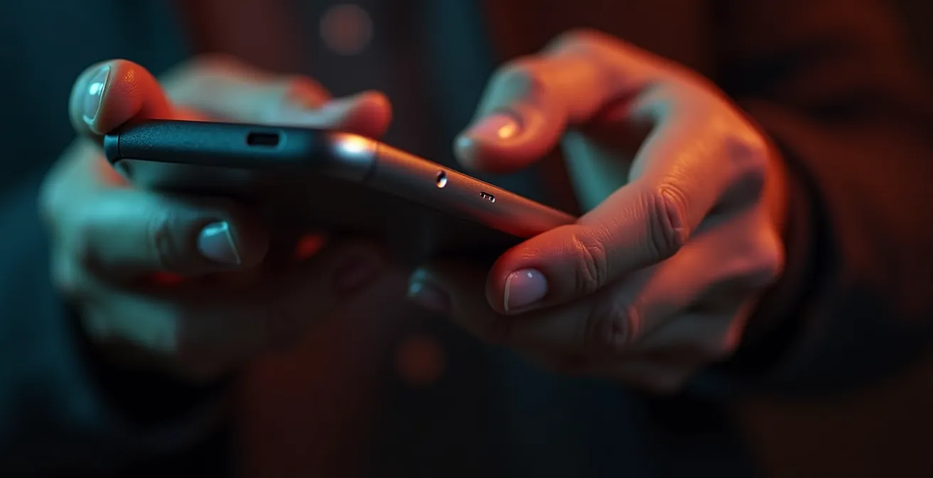 Close-up van handen die smartphone vasthouden met waarschuwingssymbool voor phishing