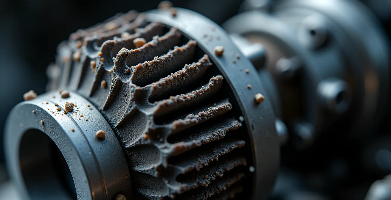 Extreme close-up van motoronderdelen met focus op technische componenten