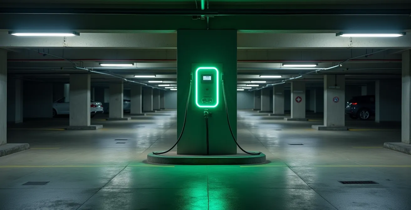 Ondergrondse parkeergarage met moderne laadpaal installatie voor appartementen